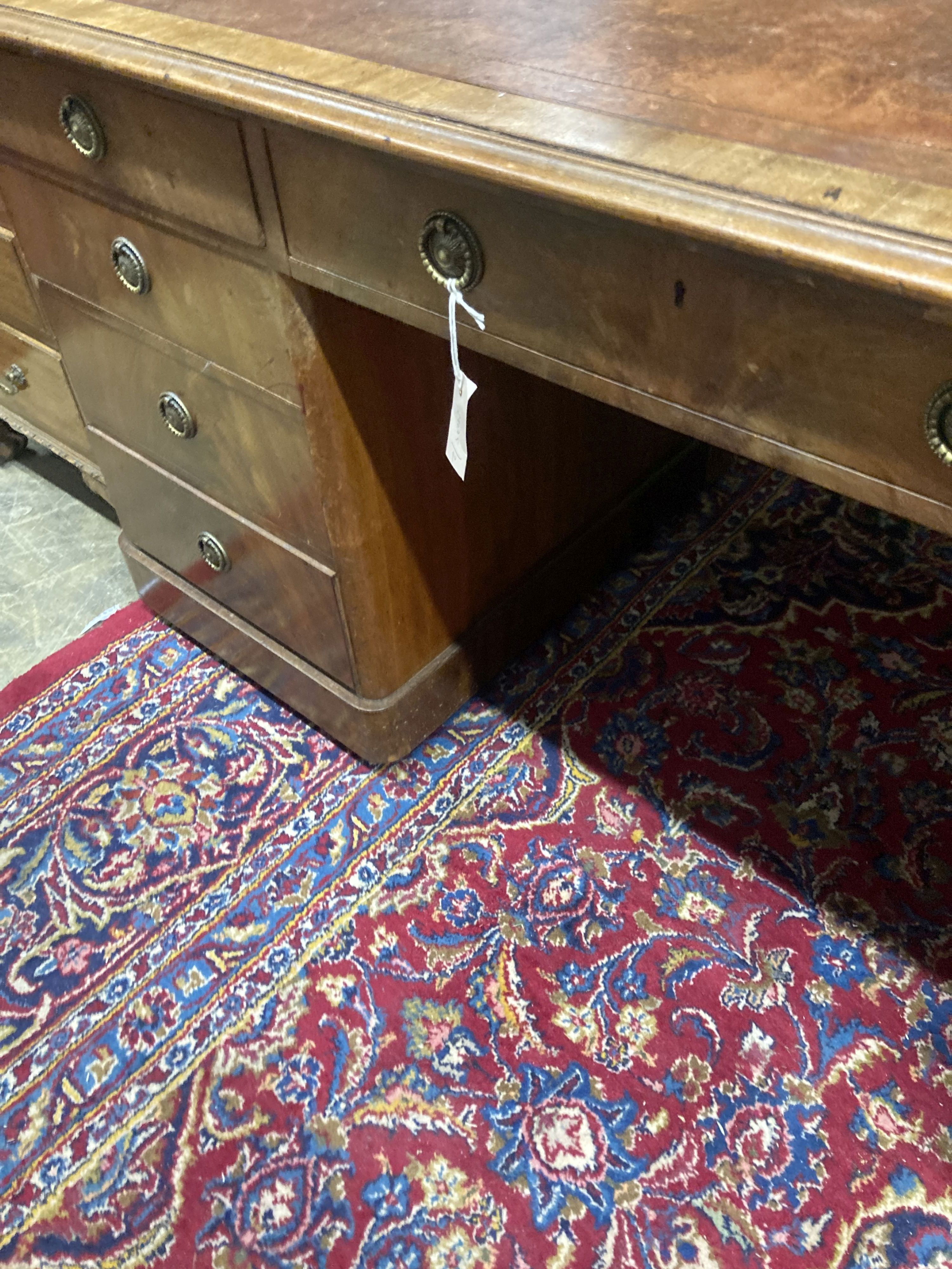 A Victorian mahogany kneehole desk, width 156cm, depth 64cm, height 73cm